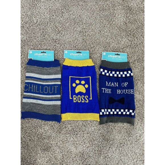 Lot of 3 Warm Dog Sweaters size Large Up To 17” Blue Black Yellow New Boys - Picture 1 of 8